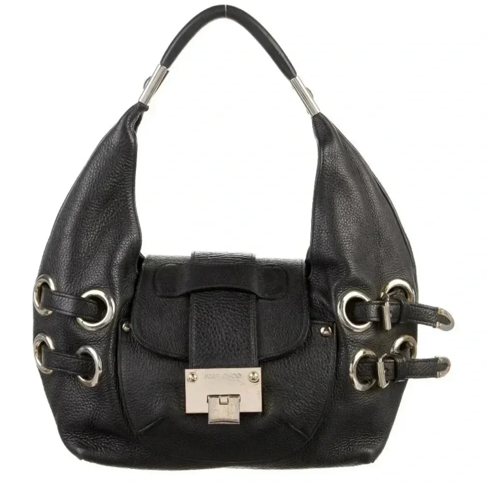 Jimmy Choo black leather hobo handbag